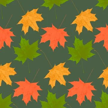 Contrast autumn leaf fall of maple leaves seamless pattern on dark background Stock Illustration