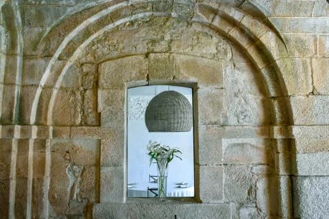 Contrast between design objects and old construction Stock Photos