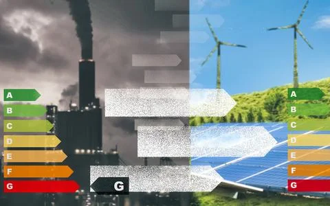 Contrast between heavy industry pollution and clean renewable energy source.. Фото