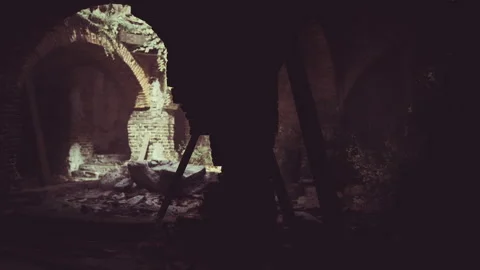 Contrast between illumination and darkness generates suspenseful atmosphere Stock Footage 342928332