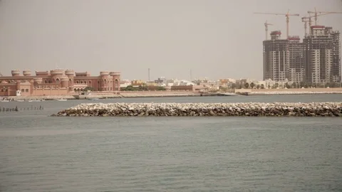 Contrast between Palace and new construction in Bahrain Stock Footage 74168225