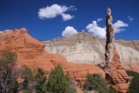 The contrast between the red rocks and the white mountains in the Kodachrome  Stock Photos