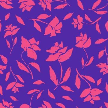 Contrast blue pattern with pink roses silhouettes Stock Illustration