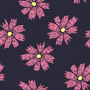 Contrast floral pattern with doodle pink flowers Stock Illustration