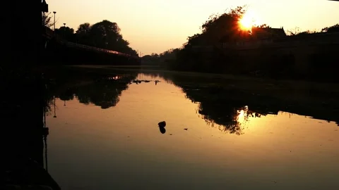 A contrast golden sunset in the river. Stock Footage 207401906