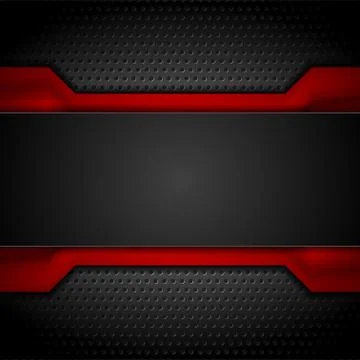Contrast red and black tech design on dark perforated background Illustrazione stock