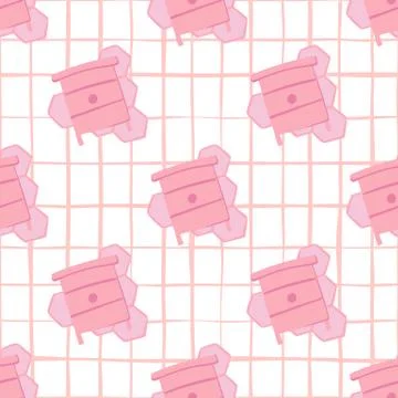 Contrast seamless beehive pattern. Pink bright ornament on white chequered ba Illustrazione stock
