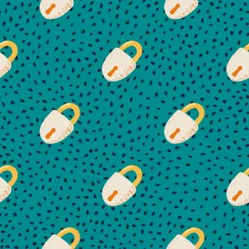 Contrast seamless bright pattern with colorful loch figures. Turquoise dotted Illustrazione stock