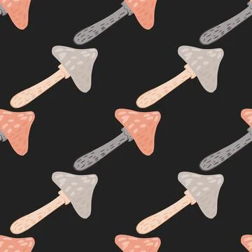 Contrast seamless doodle pattern with red and purple light mushroom silhouett Illustrazione stock