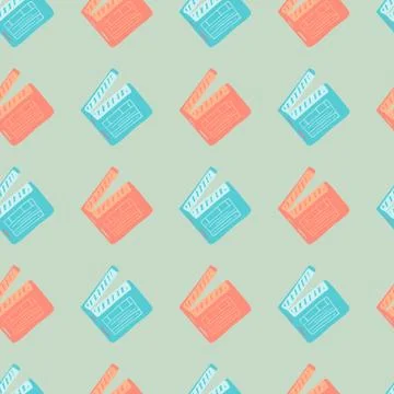 Contrast seamless doodle pattern wih clapperboard print. Simple blue and pink Illustrazione stock
