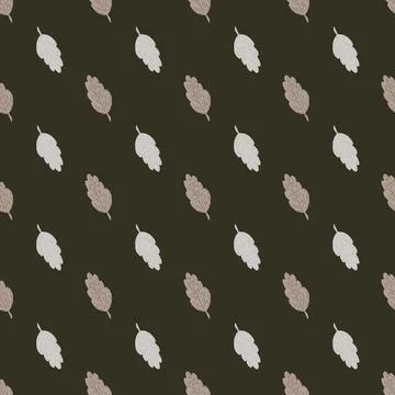 Contrast seamless fall pattern with light doodle leaf shapes. Brown dark back 스톡 일러스트