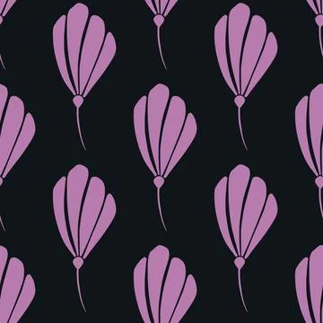 Contrast seamless floral pattern with bright purple flower silhouettes print. Illustrazione stock