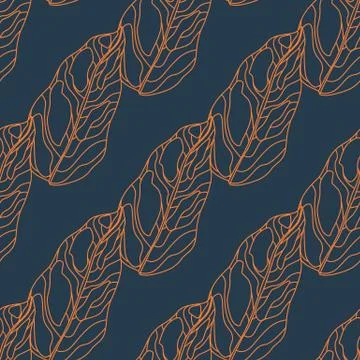 Contrast seamless foliage pattern with orange outline leaves silhouettes. Nav Stock Illustration