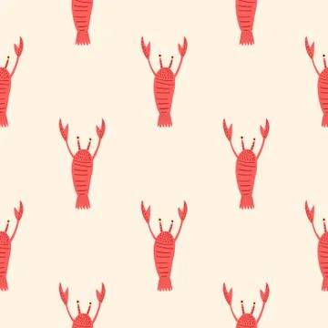 Contrast seamless marine pattern with red lobster silhouettes. Simple animal  Illustrazione stock