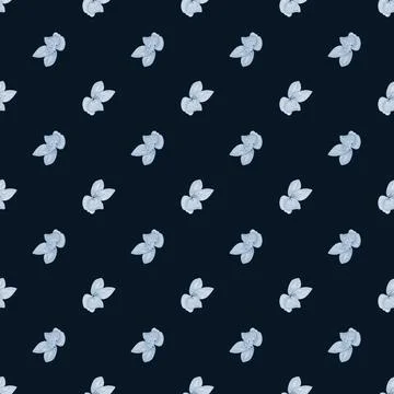 Contrast seamless pattern with blue little orchid flower elements. Dark backg Illustrazione stock