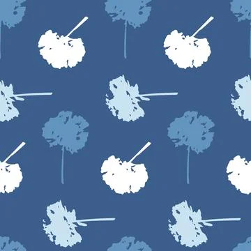 Contrast seamless pattern with chrysanthemum, blue white color vector illustr Stock Illustration