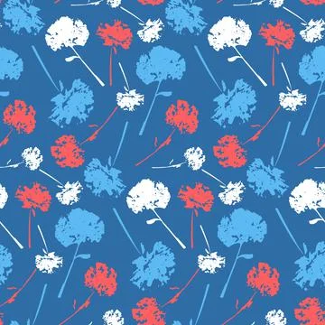 Contrast seamless pattern with chrysanthemum, blue white red color illustrati Stock Illustration