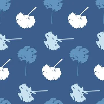 Contrast seamless pattern with chrysanthemum, blue white color illustration.. Stock Illustration
