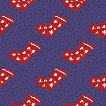 Contrast seamless pattern with doodle christmas socks. Xmas red ornament with Illustrazione stock