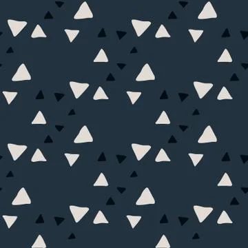 Contrast seamless pattern with doodle triangle silhouettes. Dark background w Stock Illustration