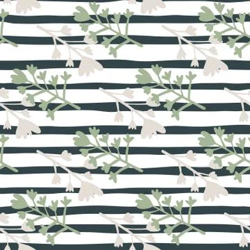 Contrast seamless pattern with green and grey floral branches silhouettes. Mo Stock Illustration