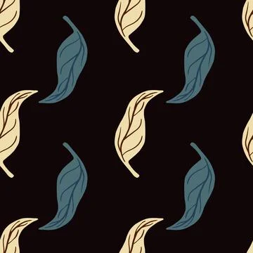 Contrast seamless pattern with natural blue and beige tangerine leaves shapes Stock Illustration
