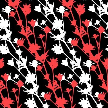 Contrast seamless pattern with organic plant twigs, red black white color, il 스톡 일러스트