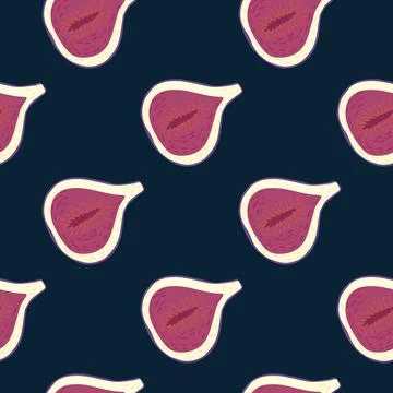 Contrast seamless pattern with pink fig ornament. Dark navy blue background.  Illustrazione stock