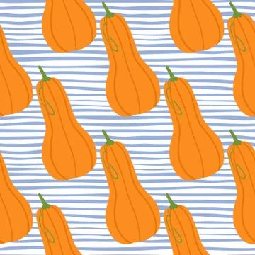 Contrast seamless pattern with pumpkin doodle silhouettes. White background w Illustrazione stock