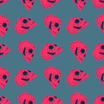 Contrast seamless pattern with scary pink ornament. Blue pale backround. Pira Stock Illustration