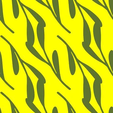 Contrast seamless pattern with spring leaves minimalistic branches shapes. Ye Illustrazione stock
