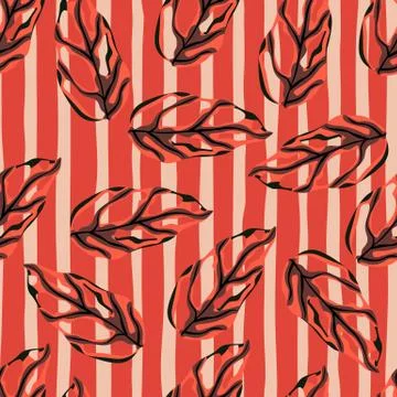 Contrast seamless random pattern with abstract simple monstera black silhouet Illustrazione stock