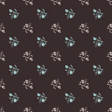 Contrast seamless scary pattern with creative skull and bone blue colored sha Illustrazione stock