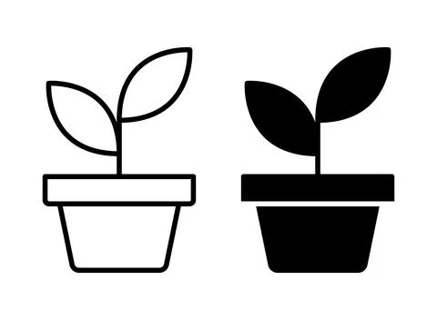 Contrast of Simple Leaf Plant Illustrations in Black and White Styles Stock Illustration