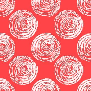 Contrast textured seamless pattern round geometric red white background Illustrazione stock
