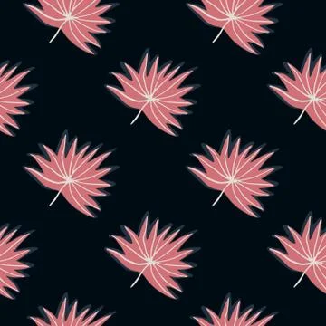 Contrast tropic foliage seamless pattern. Pink leaves on black background. Br Stock Illustration