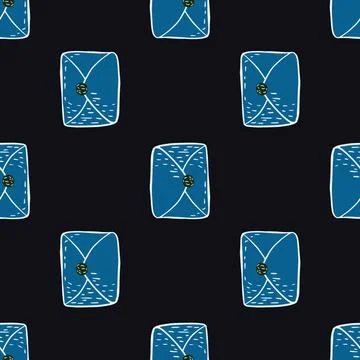Contrast vintage retro seamless pattern with blue letter ornament. Black back Illustrazione stock