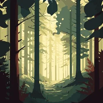 Contrasting forest with a path Stock Illustration