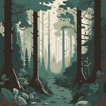 Contrasting forest with a path Stock Illustration
