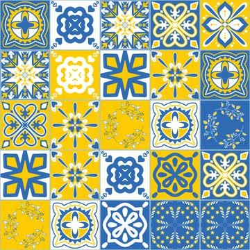 Contrasting pattern for decorative ceramic tiles in Spanish Azulejo style, ve Ilustración de archivo
