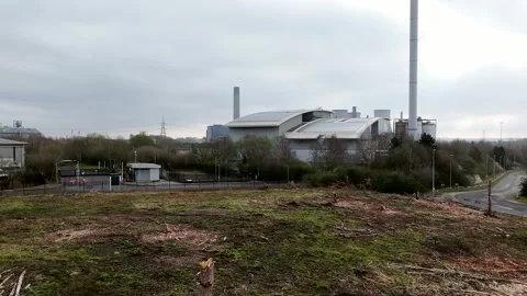 Contrasting shredded trees land plot aerial view rising to eco friendly solar Vídeos de archivo 305236628