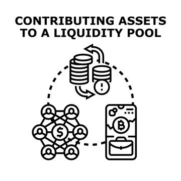 Contributing assets to liquidity pool for decentralized finance Stock Illustration
