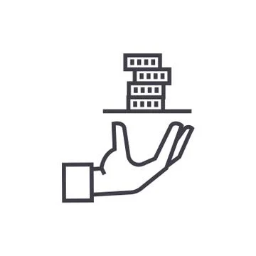 Contributor,service hand with money vector line icon, sign, illustration on w Stock Illustration