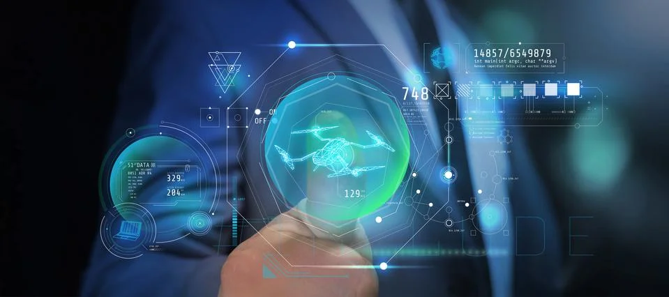 Control and configuration of the drone in augmented reality. Illustrazione stock