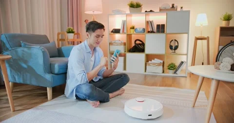 Control automatic vacuum cleaner Stock Footage 154564029