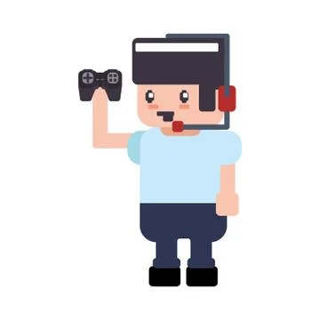 Control boy pixel video game play icon. Vector graphic Stock Illustration