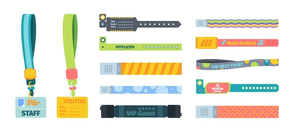 Control bracelets plastic template set. Silicone bandages colored character i Stock Illustration