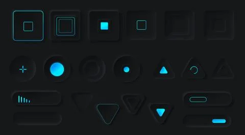 Control buttons with neon backlight vector set 스톡 일러스트