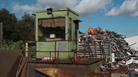 Control cabin of a scrap press with broken disc, Cologne, North Stock Footage 316852408