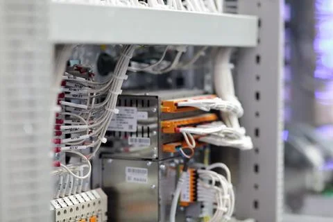 Control cabinet with electrical wiring system Stock Photos